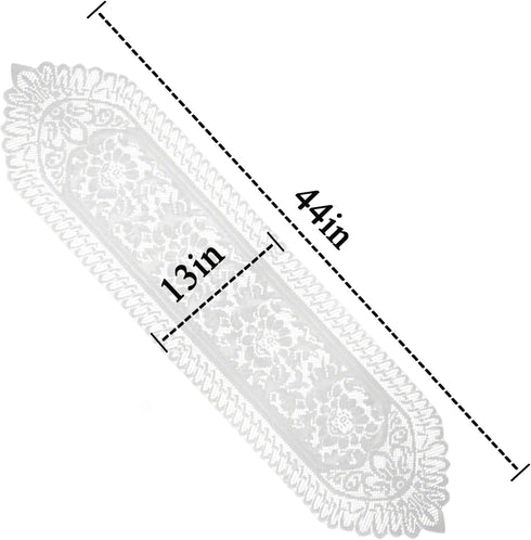 Tinsow 2 Pack Cotton Crochet Lace Rectangular Table Runner, Dresser Scarf Doilies (White Style, 13" X 44")