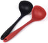 Silicone Soup Ladle Spoon Set of 2, Nonstick Heat Resistant, Long Handle, Big Round Scoop, Red and Black