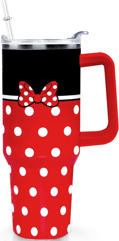 Cartoon Mouse Tumbler 40 Oz, Stainless Steel Insulated Travel Coffee Mug with Lid and Straw, Bowknot - Birthday,