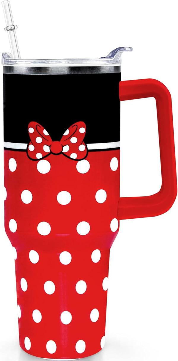 Cartoon Mouse Tumbler 40 Oz, Stainless Steel Insulated Travel Coffee Mug with Lid and Straw, Bowknot - Birthday,