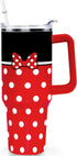 Cartoon Mouse Tumbler 40 Oz, Stainless Steel Insulated Travel Coffee Mug with Lid and Straw, Bowknot - Birthday,