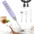 Light Purple Milk Frother Wand for Coffee, Handheld Rechargeable Electric Whisk with 3 Heads