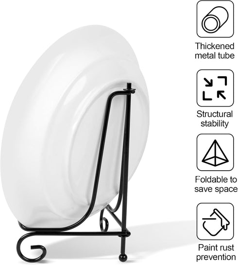 6 Pack 5 Inch Plate Stands for Display, Metal Picture Frame Holder Stand for Artworks, Small Easel for Photos, Platters