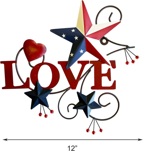 Primitive Country Metal Love Star Wall Art, Americana Hearts and Stars, 4th of July Farmhouse Decor