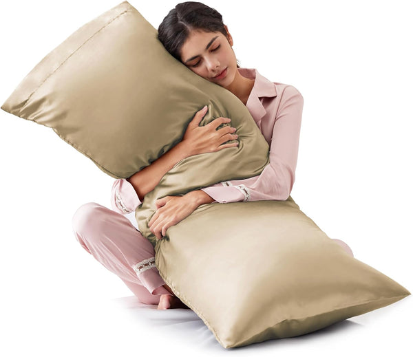 Love's Cabin Satin Body Pillow Pillowcase, 20x54 inches, Taupe, Similar to Silk with Envelope Closure for Hair and Skin