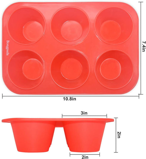 Silicone Large Muffin Pan 2 Pack, Non-Stick Jumbo 6 Cup Cupcake Molds, Perfect for Egg Muffin, Big Cupcake