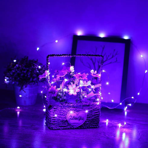 YKB 6 Pack 3.3ft/1m Purple Fairy String Lights Battery Operated Fairy Lights Starry String Lights on Silvery Copper