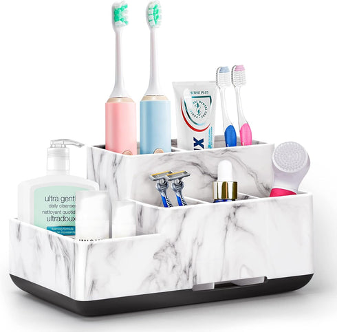 Toothbrush Holder Bathroom Organizer, 5 Compartments for Cosmetic, Makeup, and Office Stationery Storage