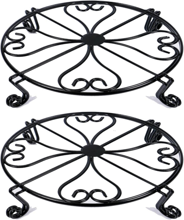 NSYOOMH 2 pack 10" 12" Rustproof Black Metal Plant Stands Heavy Duty