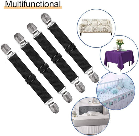 4Pcs Adjustable Bed Sheet Straps Clips, Elastic Mattress Sheet Fasteners Holder for Sofa, Couch, Table Cloth