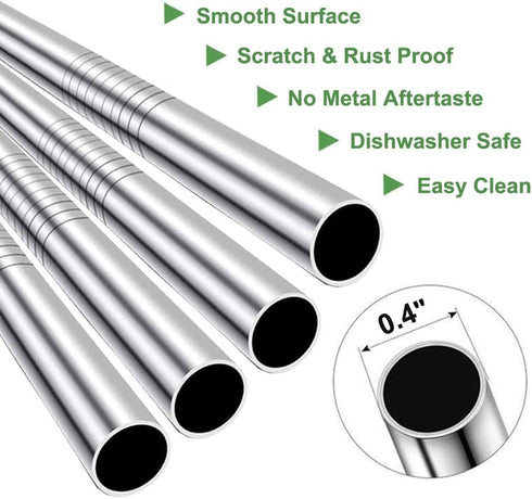 Vinaco Stainless Steel Smoothie Straws, 0.4'' Extra Wide Reusable Metal Drinking Straws, Set of 4 with Cleaning Brush