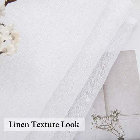 MIULEE White Sheer Curtains - 24 Inch Length Linen Textured Kitchen Window Curtains Over Sink, 2 Panels for Light