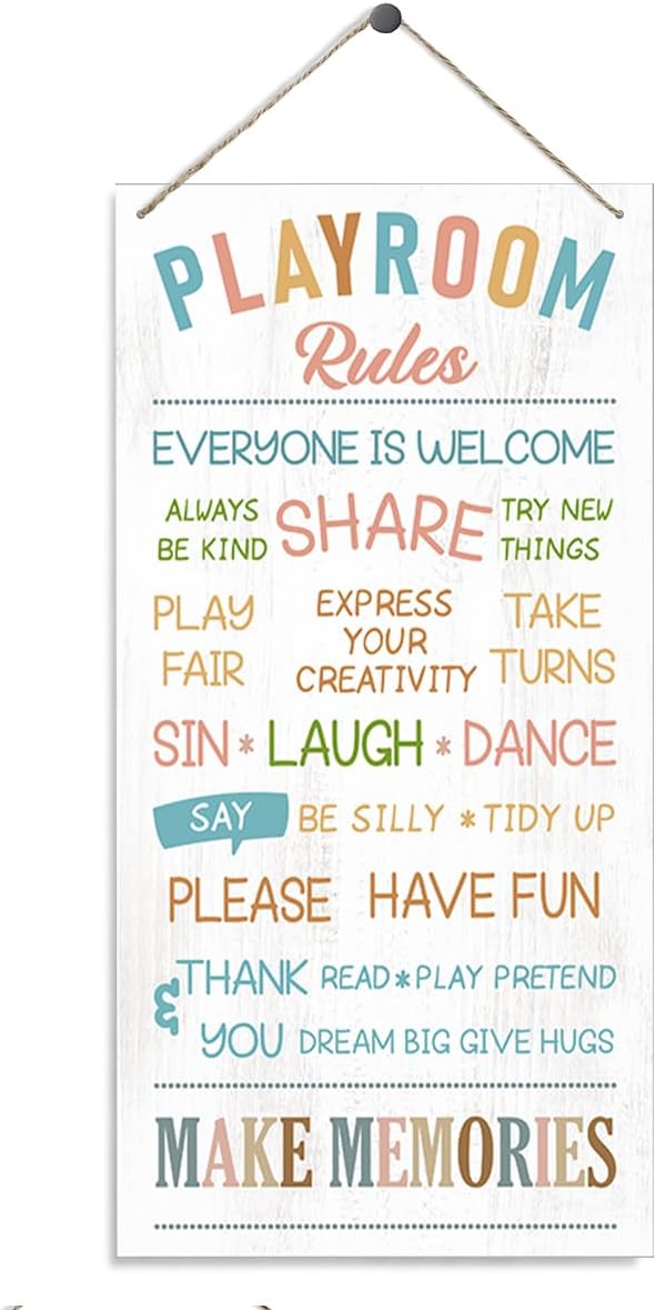 QTGTIR Decorative Wooden Sign, Modern Playroom Decor, 30" x 15", Funny Theme, Wall