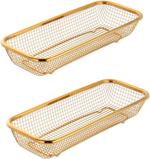 Kitchen Drawer Organizer, BuyGo Stainless Steel Storage Container, Gold Metal Cabinet Storage Basket, Pack of 2