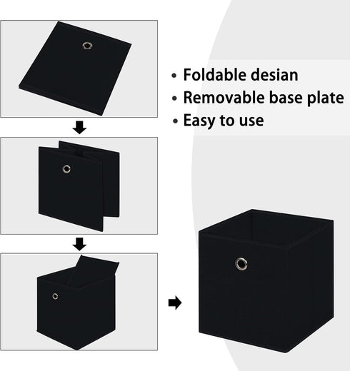 Black Foldable Storage Cubes Bins, 11 Inch Cloth Storage Cube Organizer with Dual Handles, Set of 3