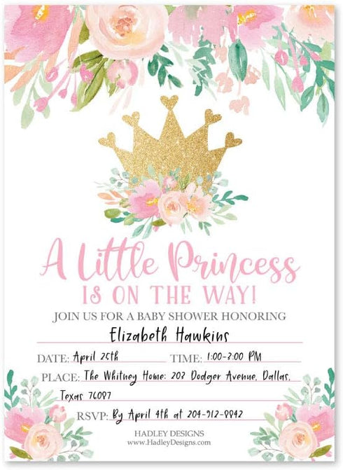 Hadley Designs 25 Girl Baby Shower Invitations - Princess Theme Baby Shower Invitations, Baby Sprinkle Invitations