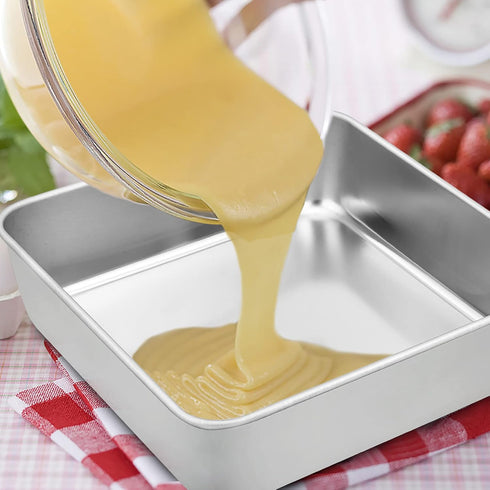 TeamFar Square Cake Pan, 6/8/9 Inch Stainless Steel Baking Pan for Cake Brownie Lasagna, Set of 3