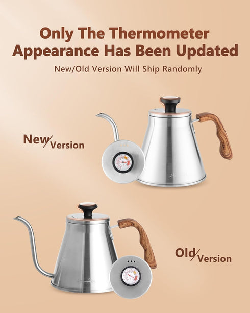 37 oz, 3-Layer Harriet Gooseneck Kettle with Thermometer for Pour Over Coffee and Tea, fl Stainless Steel, Durable