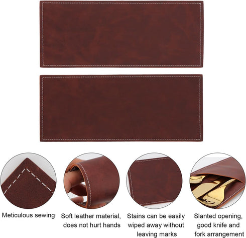 Leather Cutlery Sleeve Utensil Holders, 2 Pcs (Red brown/Wine red) for Knife and Fork Silverware, Mother's Day Decor