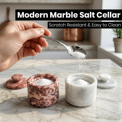 3.5 oz Counter Marble Salt Cellar with Lid, Capacity, Kitchen Storage Container (White Strawberry Pink)