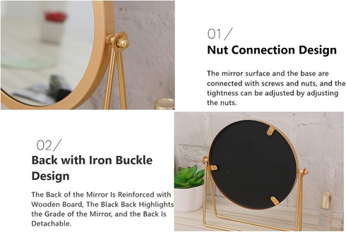 Geschaft Golden Tabletop Makeup Mirror, 360° Rotation, Round Swivel Desktop Stand, 7.1''