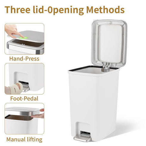3 2.6 Small Bathroom Trash Can with Lid and Rolls Trash Bags, Step Pedal Wastebasket Plastic Garbage Can with Pop-Up