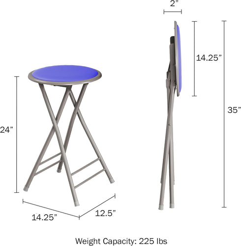 Lavish Home Folding Stool - Backless 24-Inch Stool with 225lb Capacity for Kitchen or Rec Room (Blue)