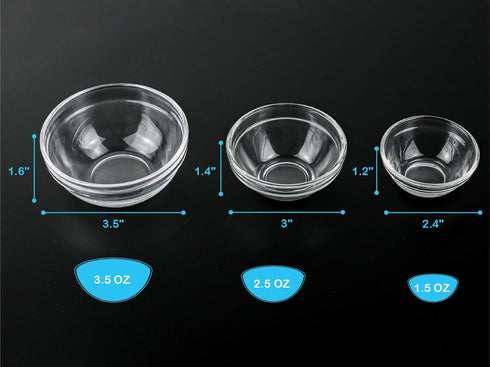 Glass Prep Bowl Sets, 12-Piece Clear Small Pinch Bowls for Salt, Spices, and Chopped Ingredients - 1.5oz/2.5oz/3.5oz