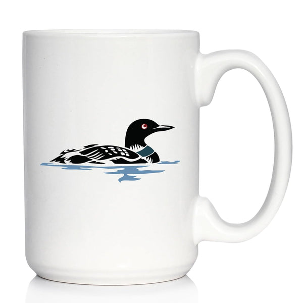 Loon Coffee Mug, Fun Bird Gifts and Lake Decor for Wildlife Lovers, Large 15oz White Ceramic Mug
