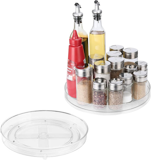Puricon 2 Pack Clear Lazy Susan Turntable Organizer, 12 Inch & 9.25" Plastic Rotating Tray for Kitchen