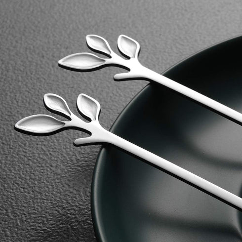 AnSaw Elegant Silver Leaf Coffee Spoons - 10-Piece Mini Stainless Steel Espresso & Dessert Tea Spoons, 4.7"