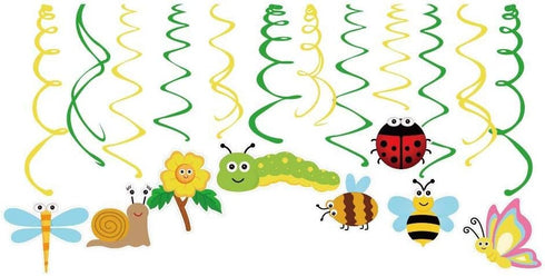 30Ct Spring Summer Insects Hanging Swirl Decorations, Themed Birthday Party Supplies
