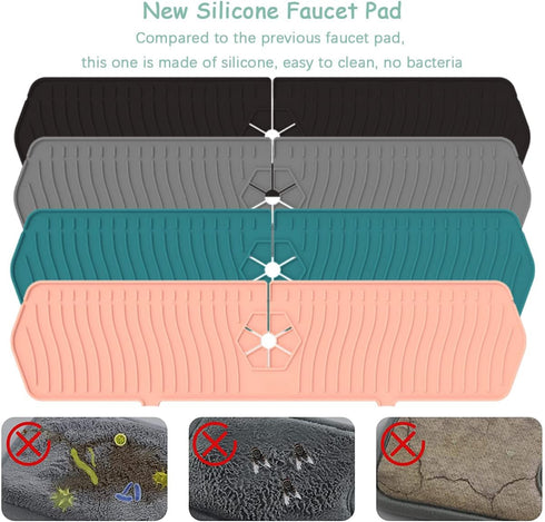 Kitchen Faucet Sink Splash Guard, 24" x 5.6'' Upgrade Silicone Faucet Water Catcher Mat, Sink Draining Pad Behind Faucet, Rubber Drying Mat for Countertop, Bathroom, Farmhouse, RV (Black)