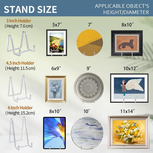 Plate Holder Easel Display Stand, 4.5 Inch Metal Stands for Display, Silver Iron Easels for Pictures