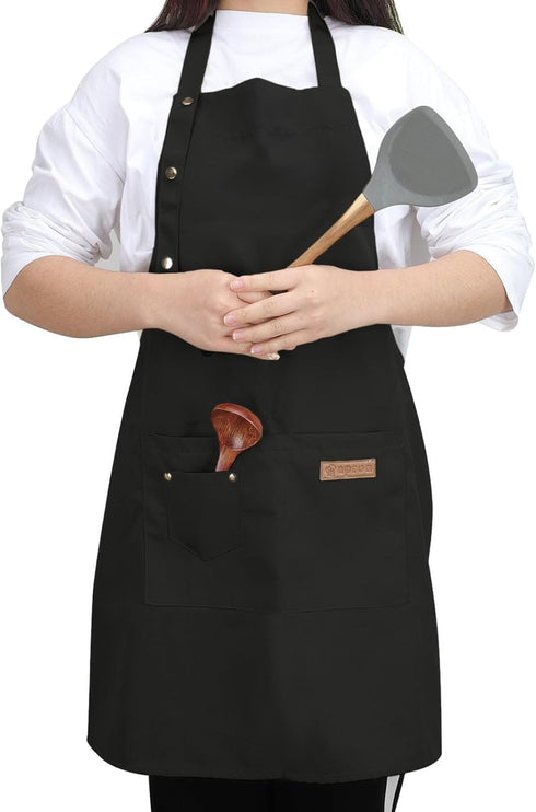 Kitchen Cooking Apron for Women Men with Big Pockets, Waterproof Canvas Aprons for Server Pottery Painting Chef