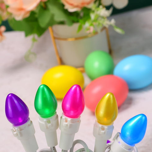 2 Pack 27FT 100 GlowVibe Easter Lights Total LED Multi Color White Wire Glass Mini Egg-Shaped String Lights Plug