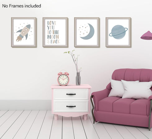 foedor Set 4, 8x10 Boho Neutral Wall Art Prints of Boho Nursery Decor Girl Boy, Love You to the Moon and Back Wall