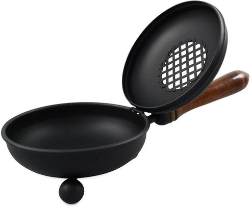 Black Iron Incense Burner with Wooden Handle and Folding Lid Premium 4.72-Inch