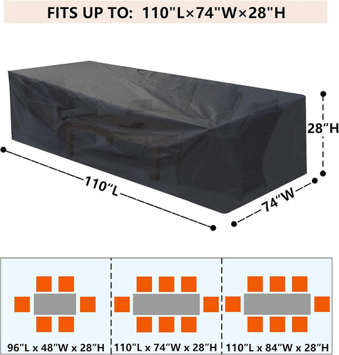 GardenCover 110" 74" 28" 8-12 Patio Furniture Cover L x W x H - Heavy Duty Outdoor Patio Table & Chair Cover