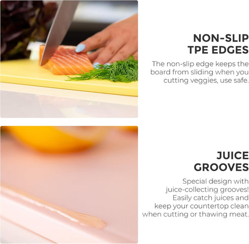 Zuutii Plastic Cutting Board, 16.5"x10.6" Large Chopping Board with Juice Grooves, Dishwasher-Safe (Yellow)