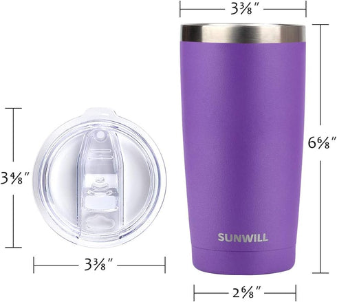 SUNWILL 20 oz Travel Coffee Tumbler, Insulated Mug with Lid, Stainless Steel Cup for Hot and Cold Drinks, Purple