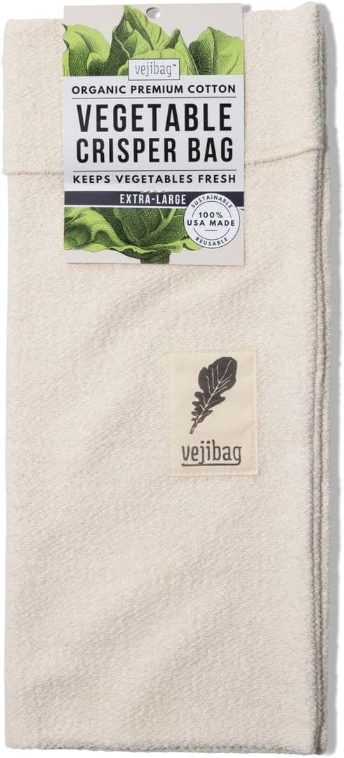 Extra Large Certified Organic Cotton Vegetable Crisper Bags, Reusable, Eco-Friendly, Made in USA