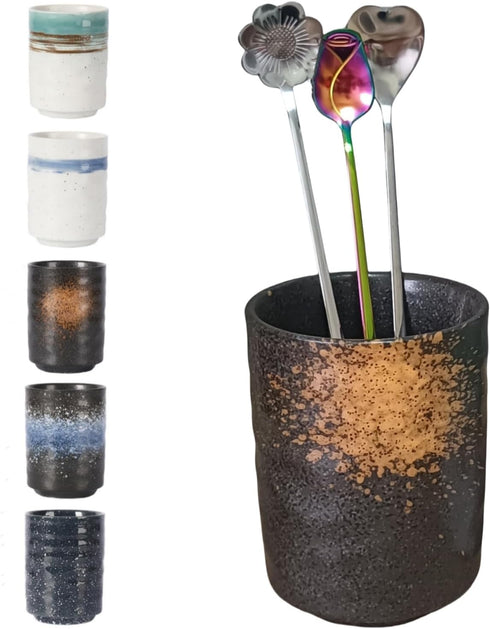 Stoneware Coffee Spoon Holder for Coffee Bar, Upright Teaspoon Holder Jar for Coffee Stirrers and Small Utensils