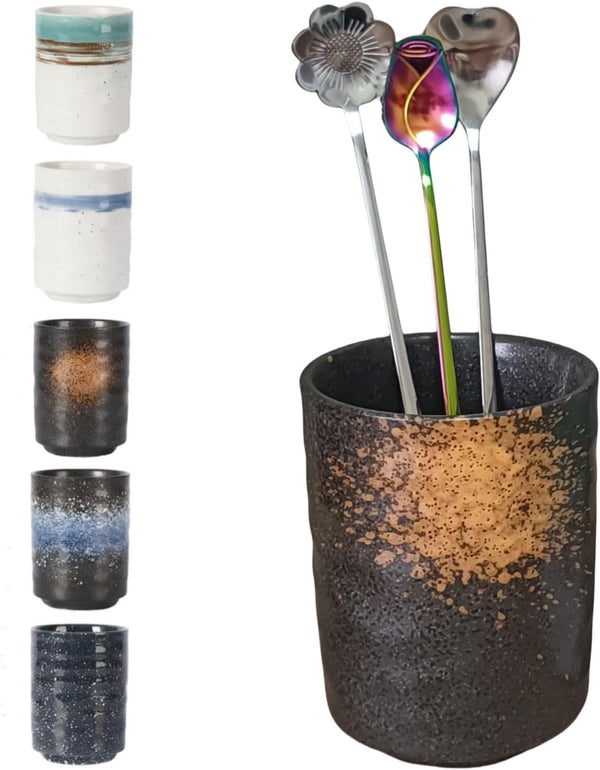 Stoneware Coffee Spoon Holder for Coffee Bar, Upright Teaspoon Holder Jar for Coffee Stirrers and Small Utensils