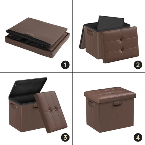 17x13x13in, DocSafe Storage Ottoman Foot Rest Stool with Lock Handle, Fireproof Folding Leather Footstool Bench