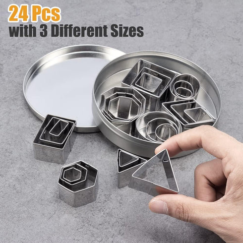 ofone Small Cookie Cutters, Geometric Shapes Set, 24 Mini Fondant Cutters, Stainless Steel Biscuit Molds
