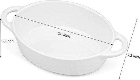 Foraineam 6-Pack 10 Ounce Porcelain Ramekins, Oval Ceramic Baking Dishes with Double Handles