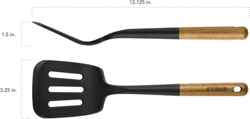 STAUB Silicone Spatula Turner, Perfectly Angled for Lifting Pancakes, Durable BPA-Free Matte Black Silicone