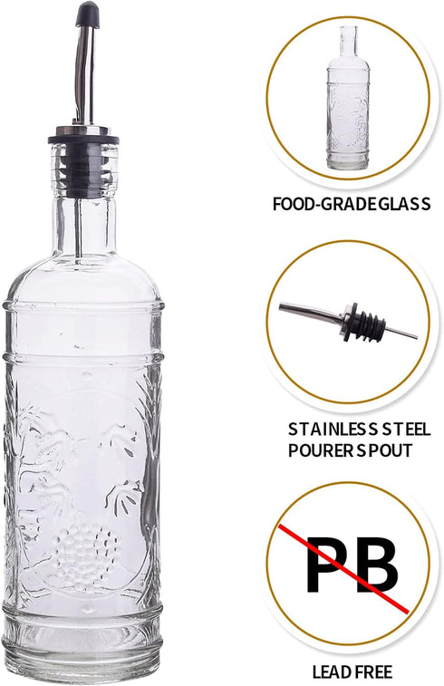 2 Pack Set 16oz, eleganttime Glass Oil and Vinegar Dispenser Superior Leakproof Olive Oil Dispenser Bottle Strong