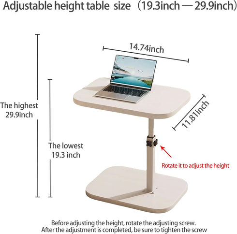 360 Pedestal Adjustable C Shaped End Tables for Small Spaces Side TableDesktop can Turn and The Height of The Sofa Side